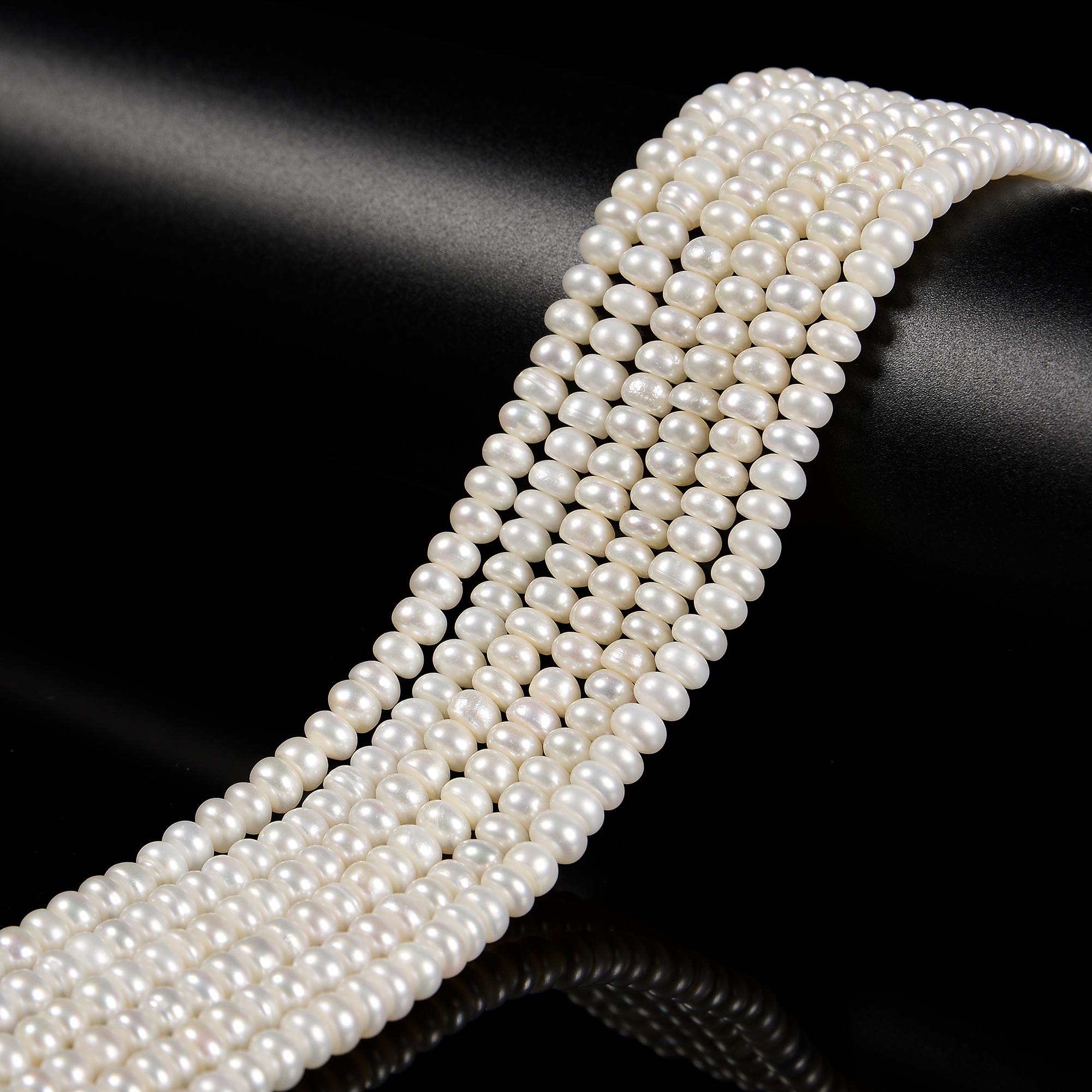 Aaa White Fresh Water Pearl Smooth Rondelle Button Beads 5mm 6mm 8mm 14.5" Strd Aaa White Fresh Water Pearl Smooth Rondelle Button Beads 5mm 6mm 8mm 14.5" Strd