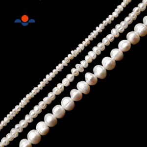 Fresh Water Pearl White Potato Rondelle Button Beads 2x3mm 3x4mm 5x6mm 15.5"Strd