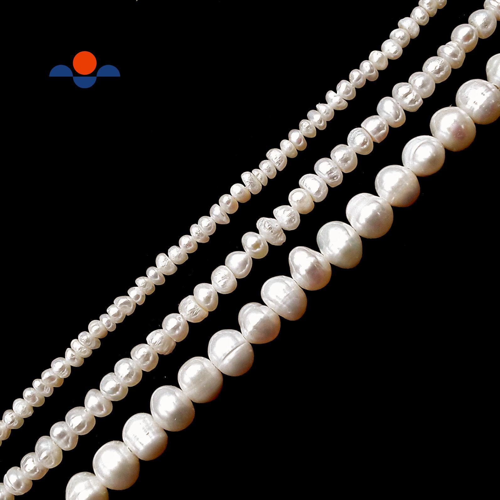 Fresh Water Pearl White Potato Rondelle Button Beads 2x3mm 3x4mm 5x6mm 15.5"strd Fresh Water Pearl White Potato Rondelle Button Beads 2x3mm 3x4mm 5x6mm 15.5"strd