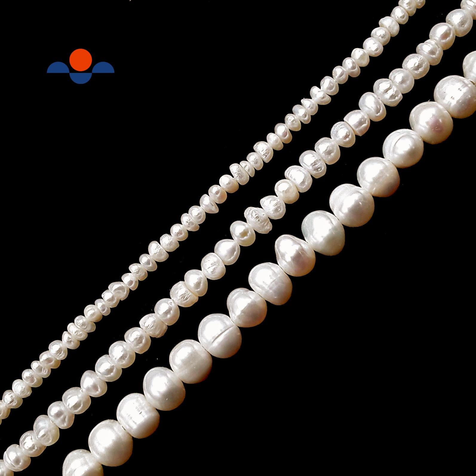 Fresh Water Pearl White Potato Rondelle Button Beads 2x3mm 3x4mm 5x6mm 15.5"strd Fresh Water Pearl White Potato Rondelle Button Beads 2x3mm 3x4mm 5x6mm 15.5"strd
