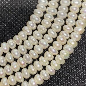 Ivory/cream 5mm Button Fresh Water Pearl Gemstone Beads. 15” Strand Of High Quality Uniform Button Pearls, Approx. 120 Per Strand. Rondelle.