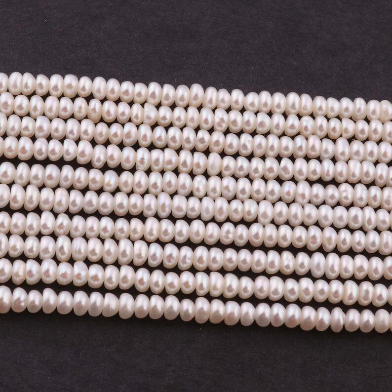 Natural Freshwater Pearl Rondelles Beads | 3-4mm White Gemstone Strand (13.5 Inch) Natural Freshwater Pearl Rondelles Beads | 3-4mm White Gemstone Strand (13.5 Inch)