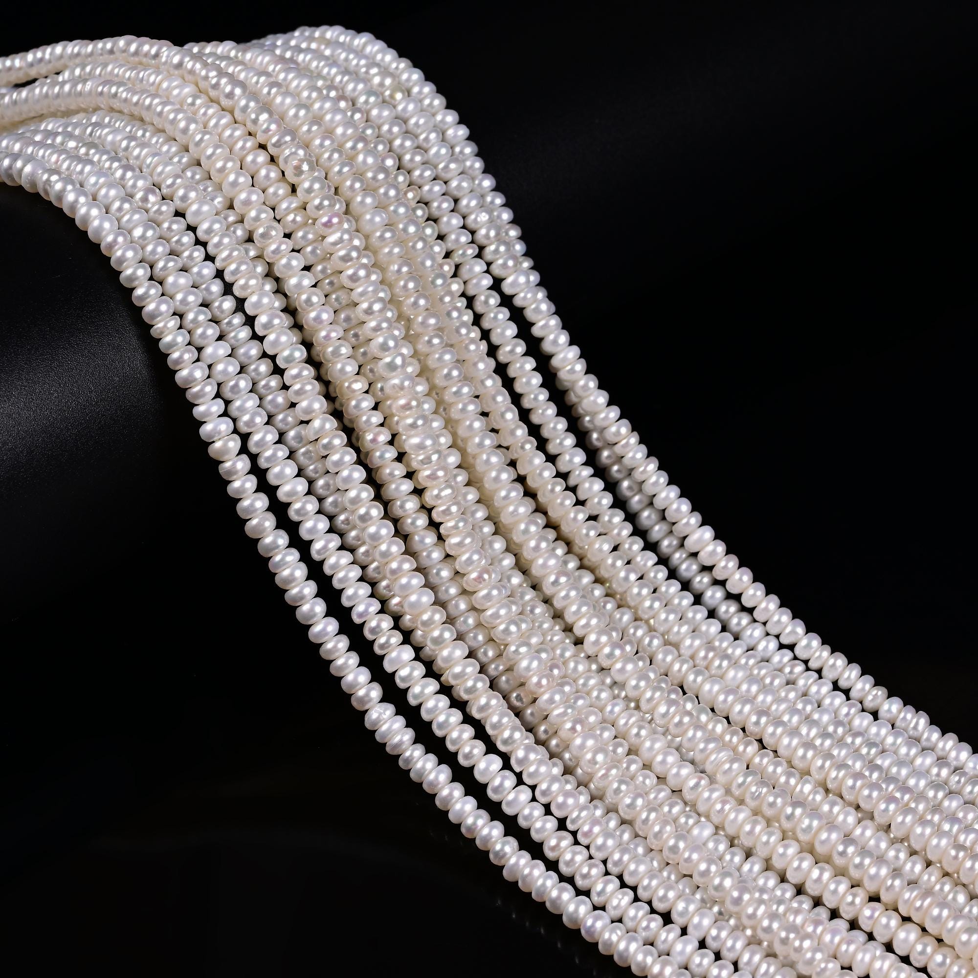 Natural White Fresh Water Pearl Rondelle Beads Size 2.5x4mm 15'' Strand Natural White Fresh Water Pearl Rondelle Beads Size 2.5x4mm 15'' Strand