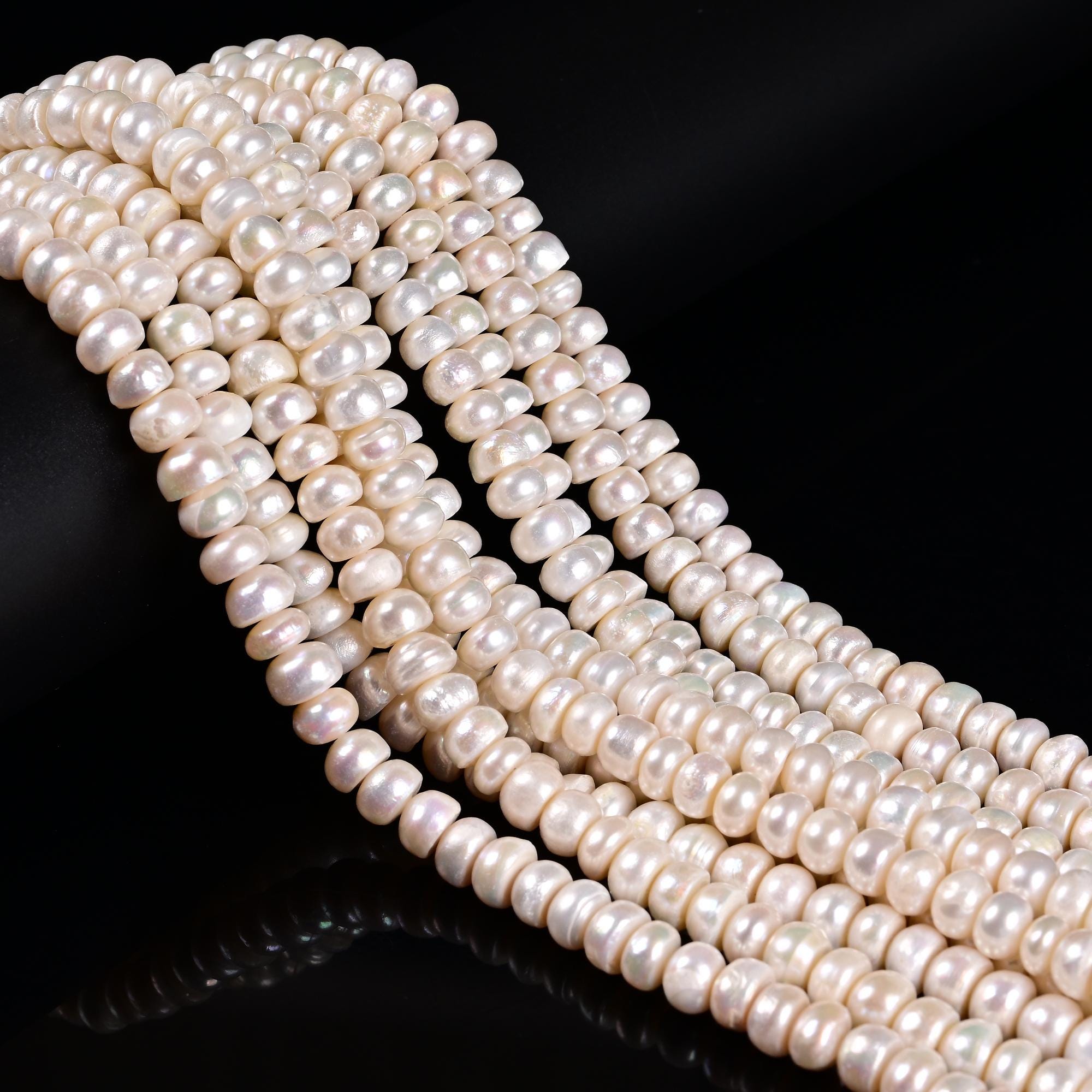 Natural White Fresh Water Pearl Rondelle Button Beads Size 5x8mm 14'' Strand Natural White Fresh Water Pearl Rondelle Button Beads Size 5x8mm 14'' Strand