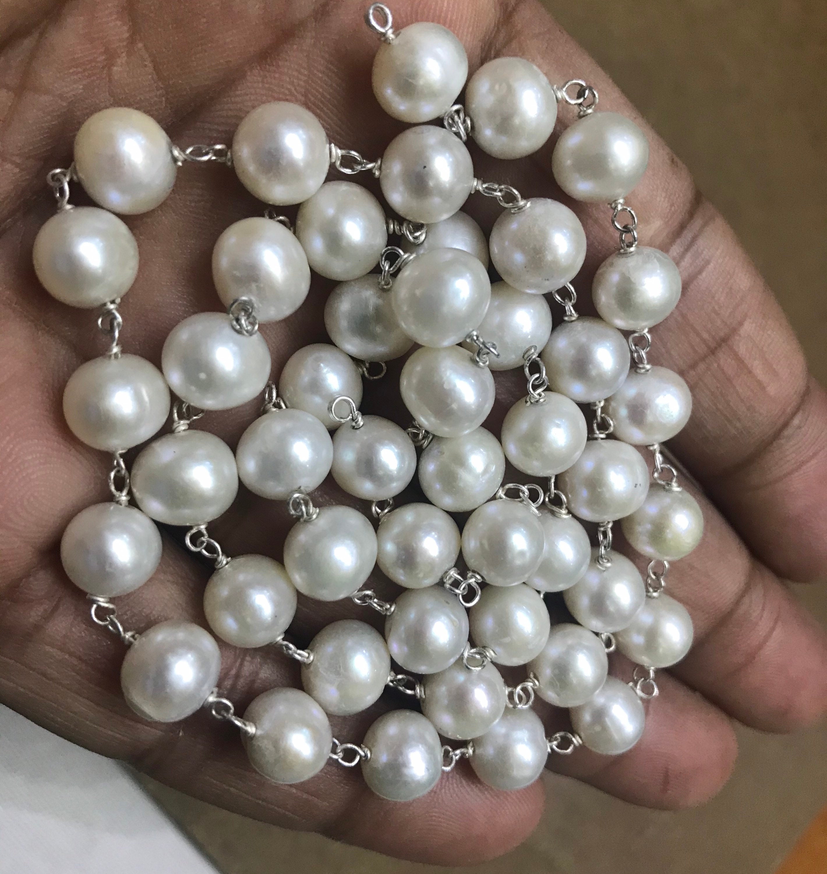 Rosary! Aaa+ Natural White Pearl 8mm W Roundel Beads/18” Smooth White Pearl Gemstone Rosary/unique Design Pearl Rosaries