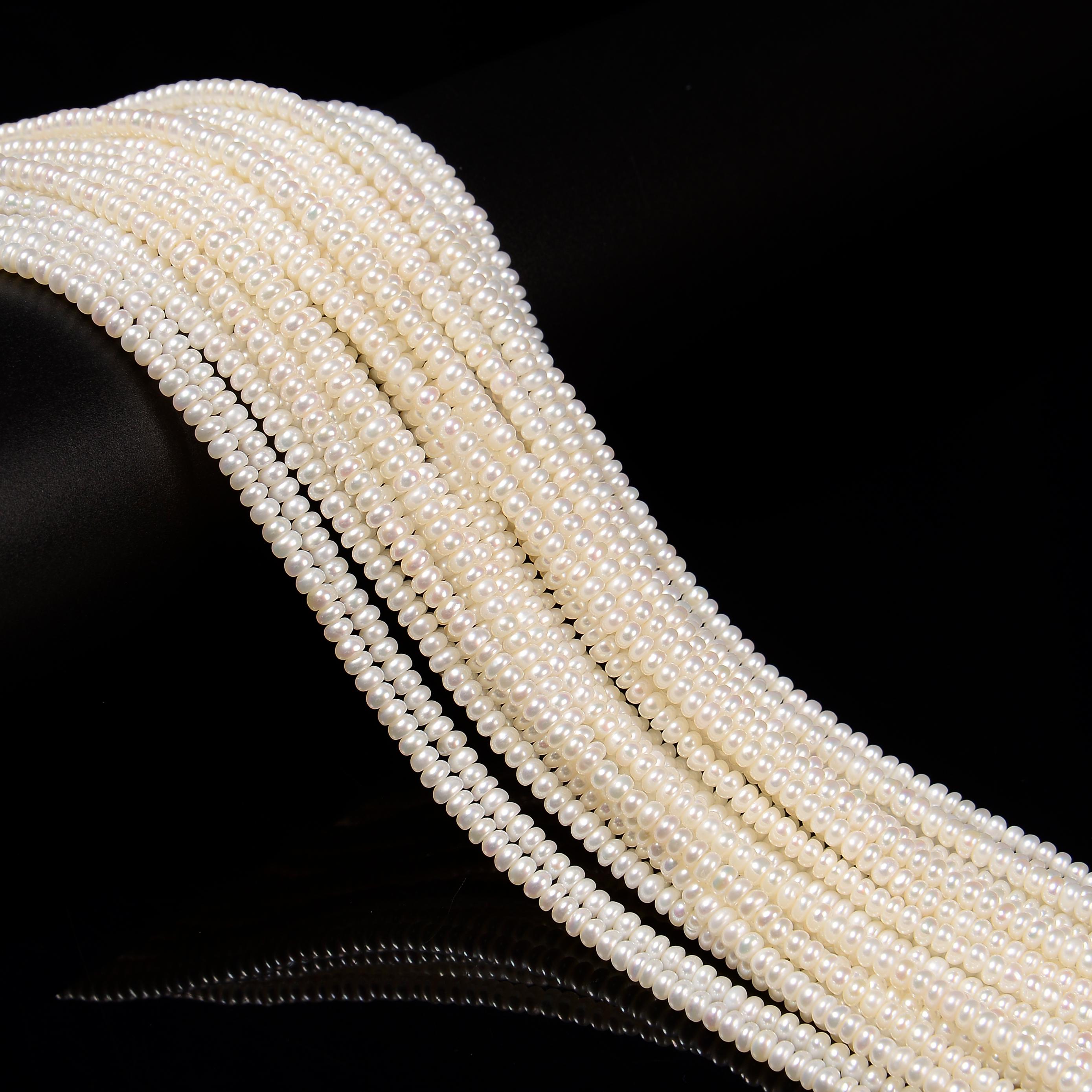White Fresh Water Pearl Smooth Rondelle Beads Size 2x3.5mm 14'' Strand White Fresh Water Pearl Smooth Rondelle Beads Size 2x3.5mm 14'' Strand