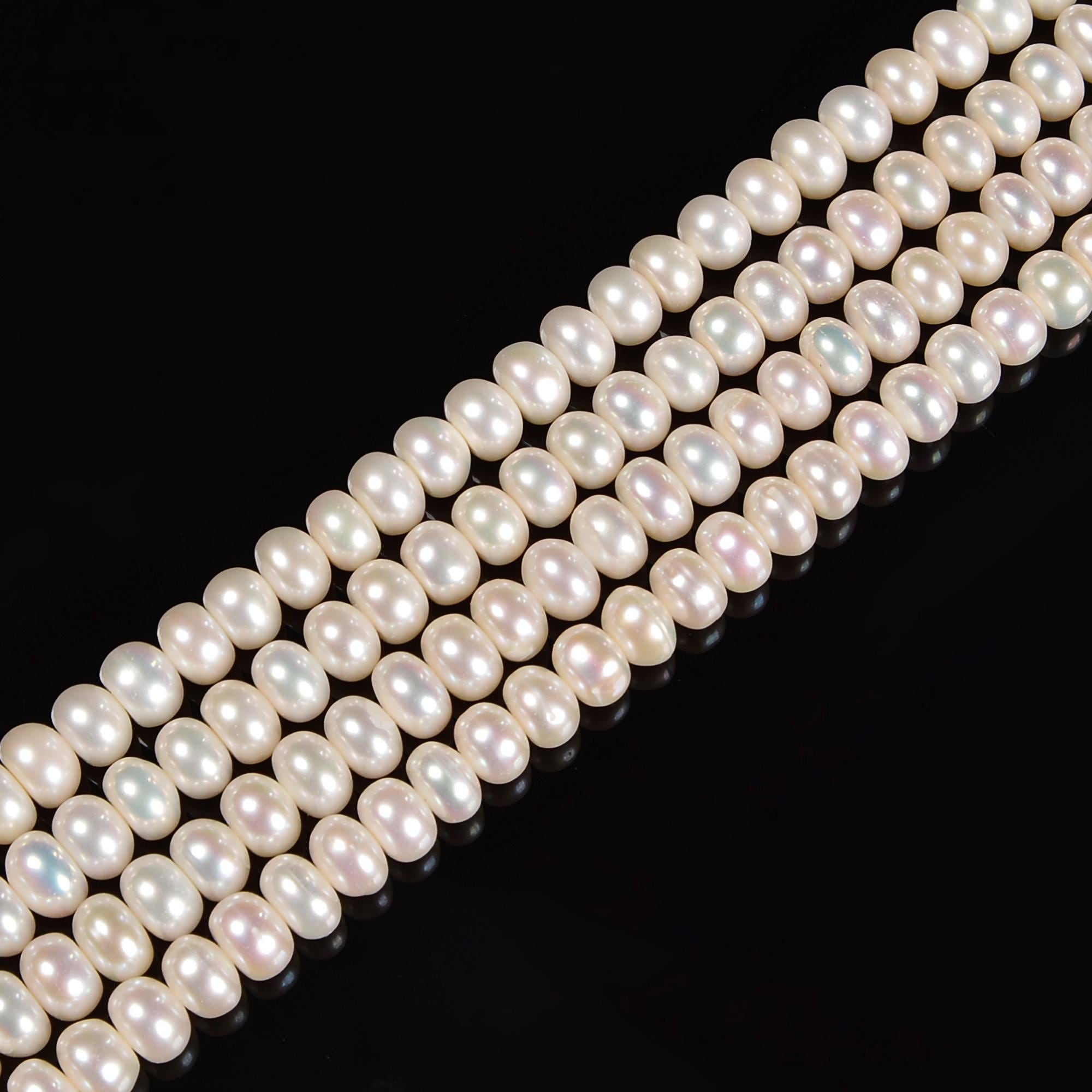 White Fresh Water Pearl Rondelle Beads Size 3x5mm 4x6mm 5x7mm 15.5'' Strand
