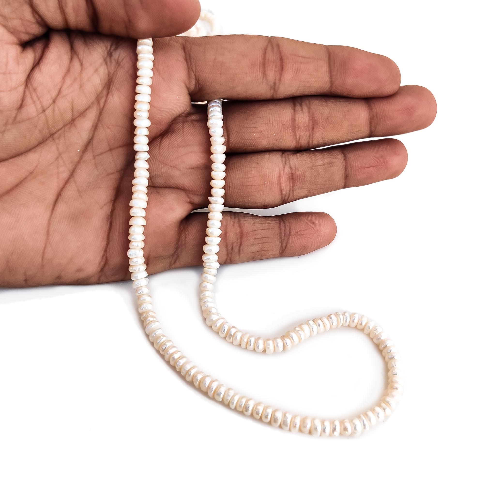 White Fresh Water Pearl Rondelles, 5mm To 5.5mm Natural Cultured Pearls, High Lustre Loose Pearls, 16 Inch Strand, Gde168 White Fresh Water Pearl Rondelles, 5mm To 5.5mm Natural Cultured Pearls, High Lustre Loose Pearls, 16 Inch Strand, Gde168