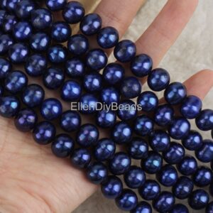 10-11mm Royal Blue Freshwater Pearl Strand: Round Loose Beads, 14 inches 10-11mm Royal Blue Freshwater Pearl Strand: Round Loose Beads, 14 inches