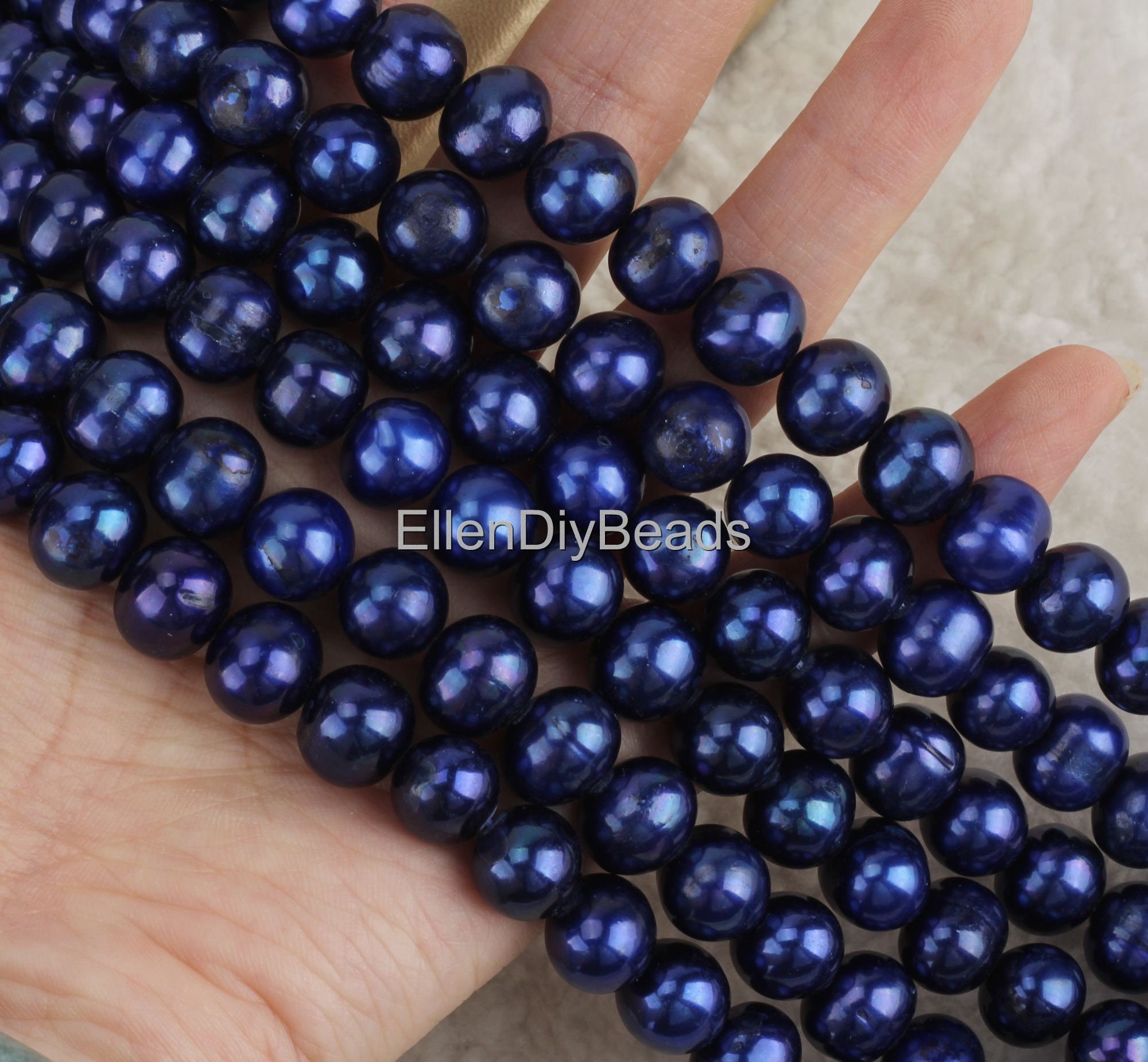 10-11mm Royal Blue Freshwater Pearl Strand: Round Loose Beads, 14 Inches