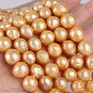 12-15mm Golden Loose Edison Pearl Beads, Real Freshwater Cultured Pearl Beads,Near Round Edison Pearls,Wholesale Price-16 inches-32pcs-AE006 12-15mm Golden Loose Edison Pearl Beads, Real Freshwater Cultured Pearl Beads,Near Round Edison Pearls,Wholesale Price-16 inches-32pcs-AE006