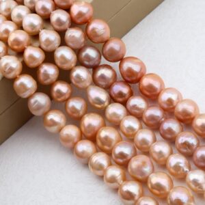 12-15mm Natural Pink Freshwater Pearl Round Potato Pearl, Full Strand Genuine Cultured Freshwater Pearls--15 Inches--ads0030