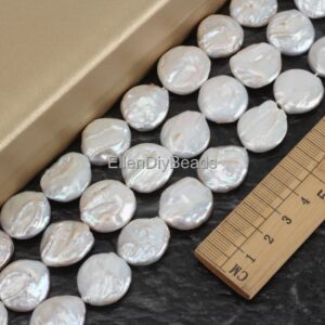 19x21mm White Coin Pearl Strand, Nearly Round Natural Freshwater Pearls, Loose Pearls Supplies, Pearl Jewelry Making--19Pcs-15inches-NK001-3