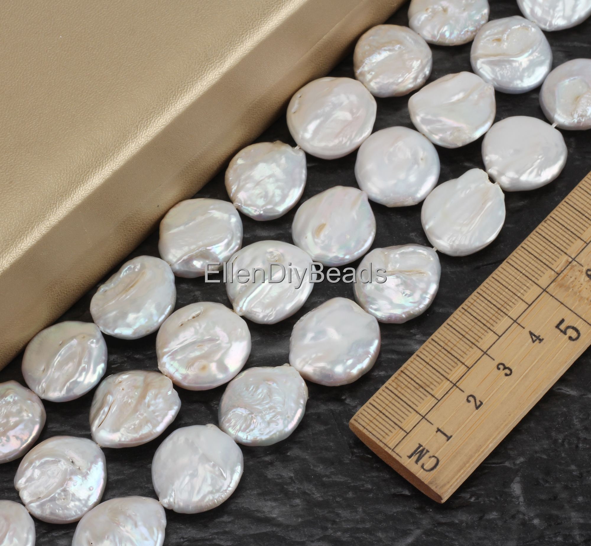 19x21mm White Coin Pearl Strand, Nearly Round Natural Freshwater Pearls, Loose Pearls Supplies, Pearl Jewelry Making--19pcs-15inches-nk001-3