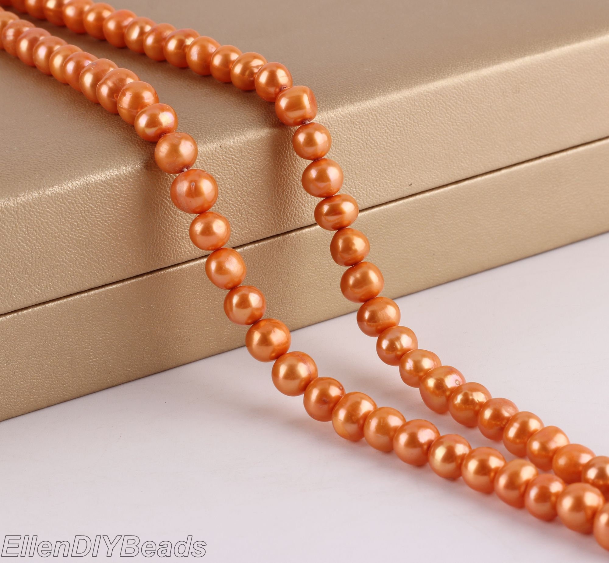 7-8mm Round Pearl Beads,freshwater Round Pearl Beads,orange Pearl Beads,loose Pearl Beads,jewelry Making Pealrs-15inches--bhy003-3