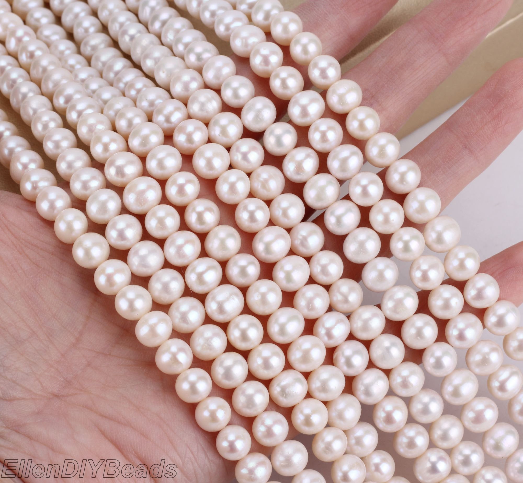 7-8mm Natural White Nucleated Freshwater Pearl Beads, High Quality Round Edison Pearl Beads,loose Beads For Jewelry Making,bhy003-14