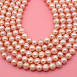 7-8mm Pink Freshwater Pearl Beads: Near Round Baroque Bridal Pearls, 15-15.5 Inches 7-8mm Pink Freshwater Pearl Beads: Near Round Baroque Bridal Pearls, 15-15.5 Inches