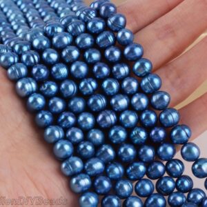 8-9mm Dark Blue Near Round Potato Pearl Beads, Loose Freshwater Pearl Beads, Baroque Pearls, Wholesale Pearls For Jewelry-15inches-BHY005-10 8-9mm Dark Blue Near Round Potato Pearl Beads, Loose Freshwater Pearl Beads, Baroque Pearls, Wholesale Pearls For Jewelry-15inches-BHY005-10
