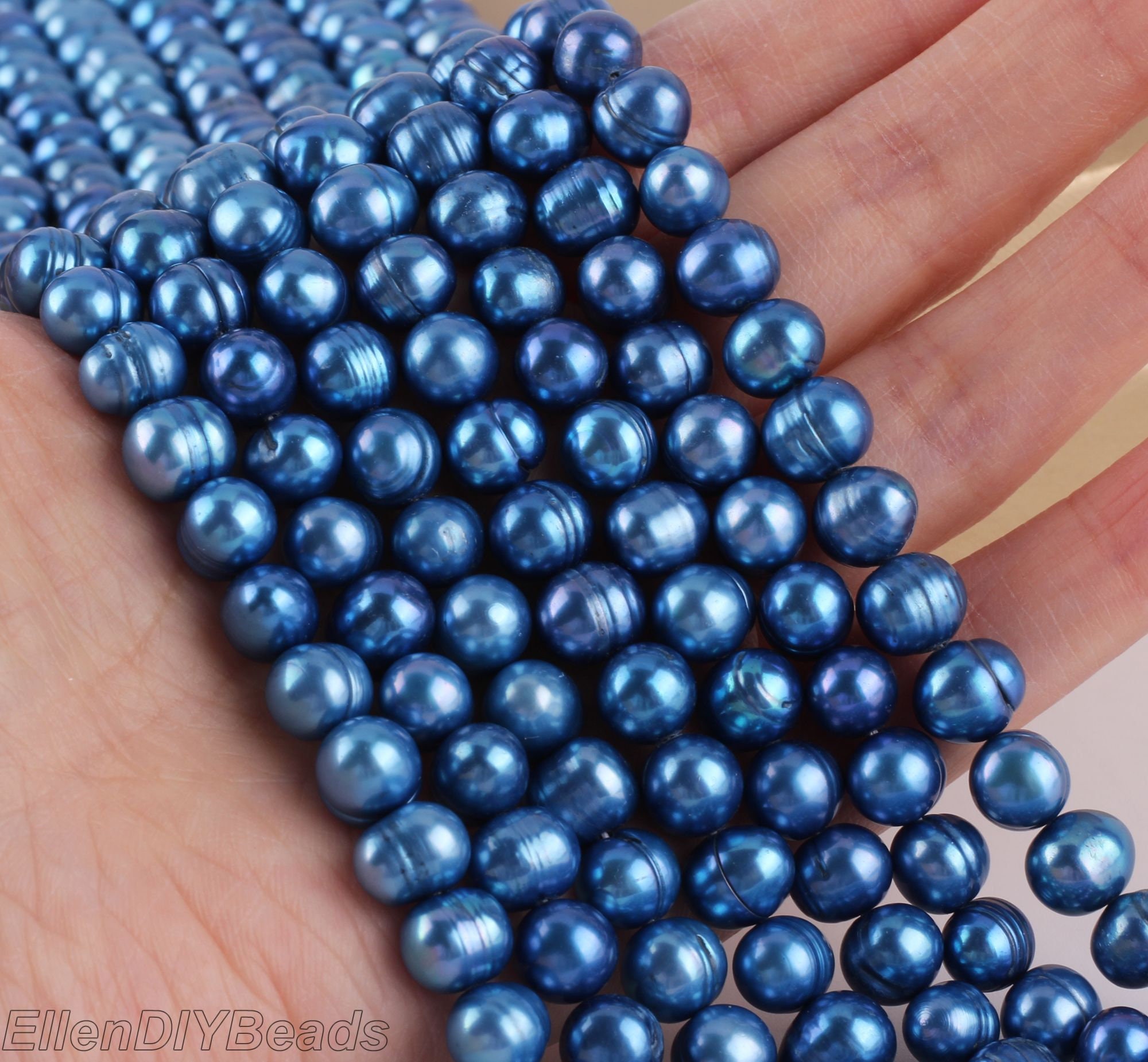 8-9mm Dark Blue Near Round Potato Pearl Beads, Loose Freshwater Pearl Beads, Baroque Pearls, Wholesale Pearls For Jewelry-15inches-bhy005-10