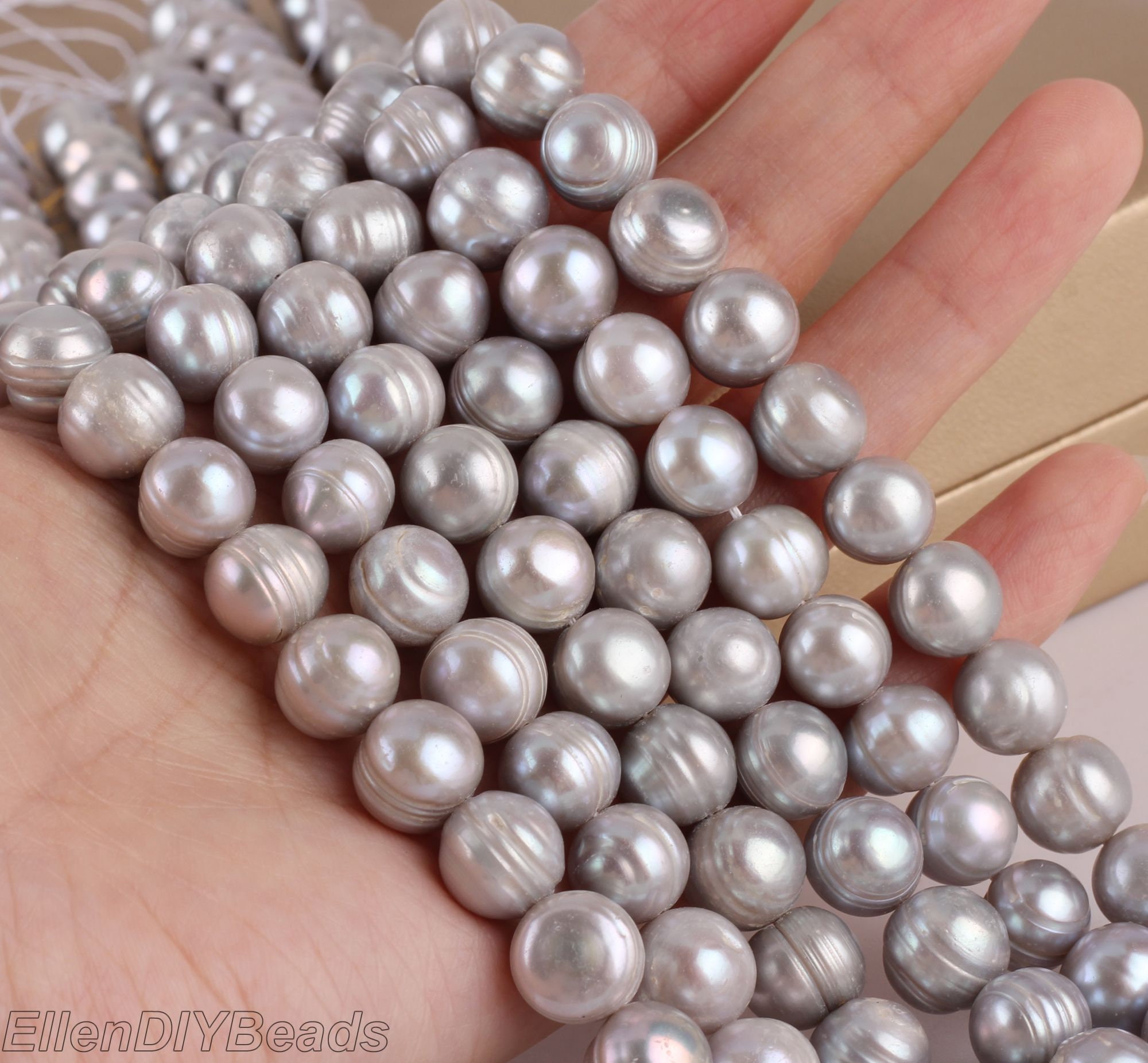 Gray Freshwater Pearl Strand: 10-11mm Round Baroque Beads, 15 Inches