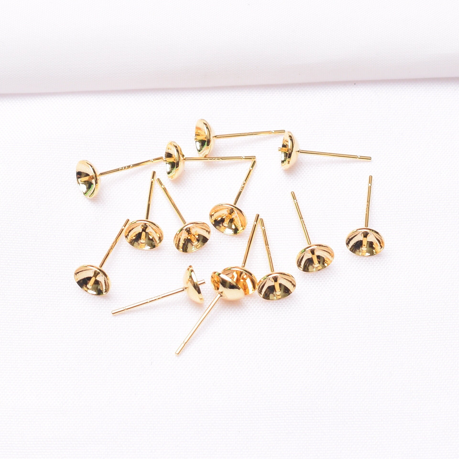 10 Pcs 18k Gold-plated Cross Bowl Needle S925 Sterling Silver Needle Diy Handmade Bowl Needle Pearl Support Ear Nail Jewelry Accessories