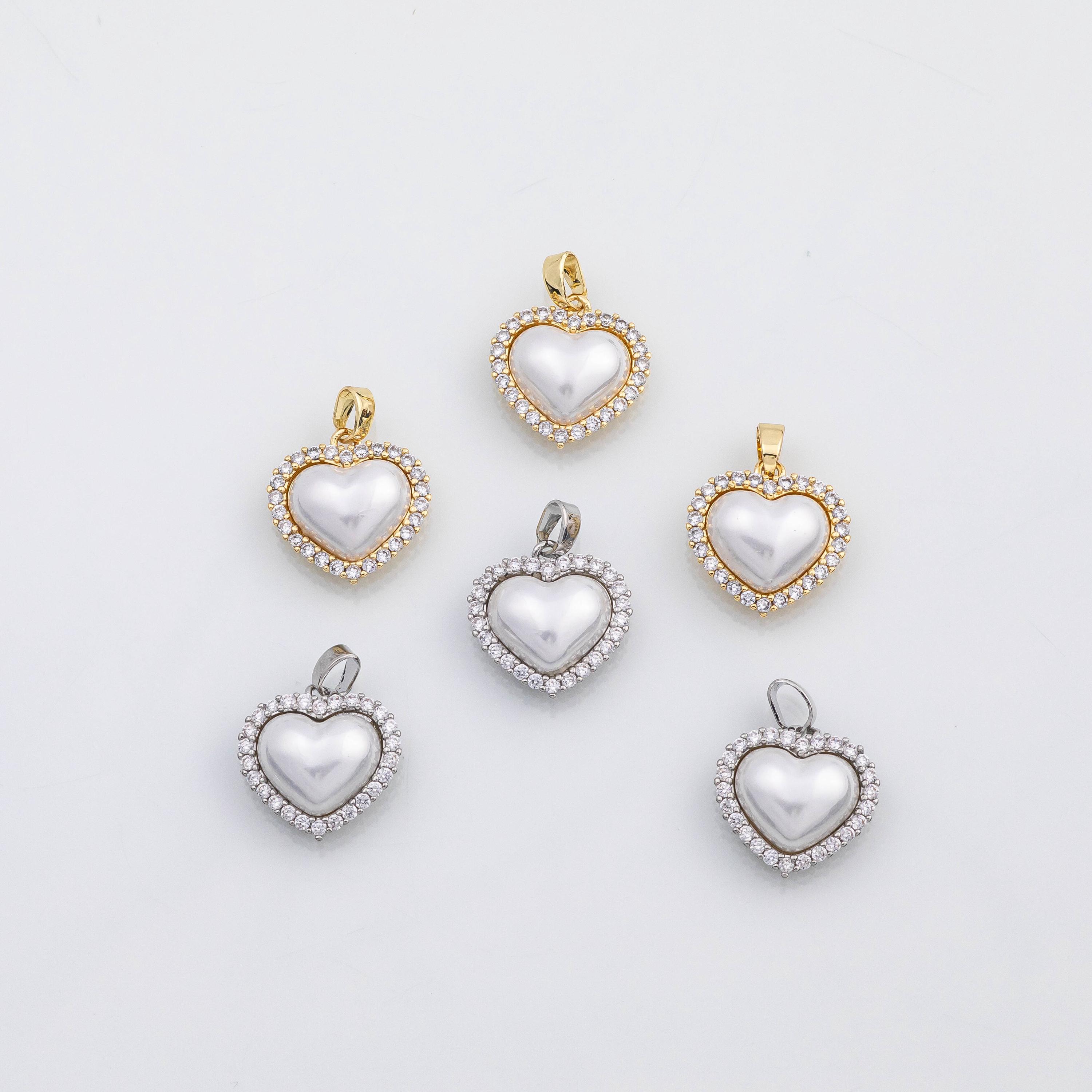 18k Gold Pvd Heart Pearl Charm      S     Charms - Tarnish Resistant
