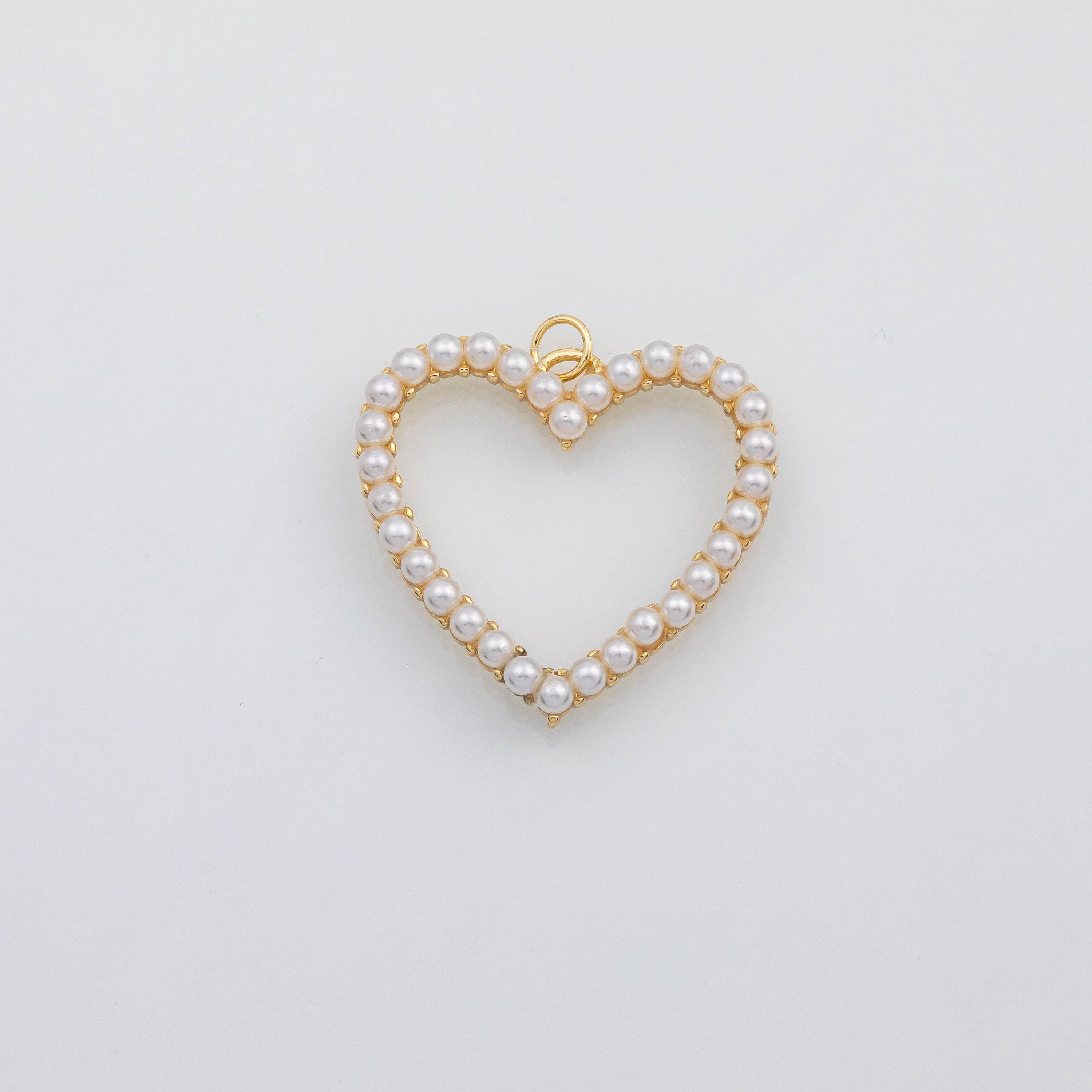 18k Gold Pvd Heart Pearl Charm      S Charms - Tarnish Resistant