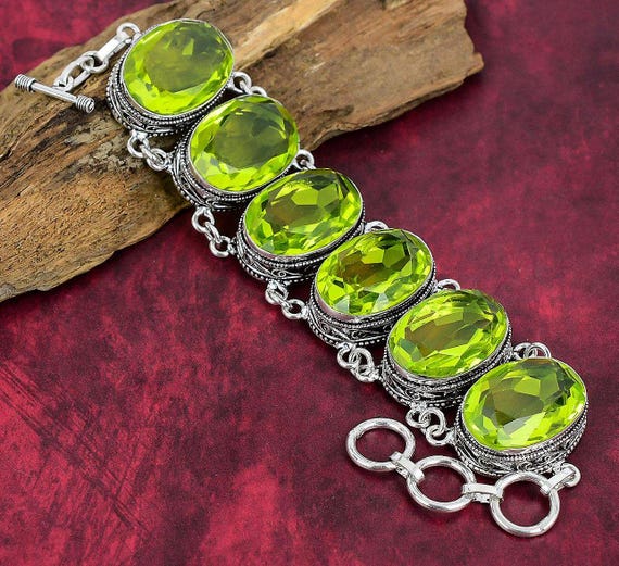 Beautiful Peridot Bracelet 925 Solid Sterling Silver Jewelry Bracelet Adjustable Gemstone Bracelet Handmade Bracelet Jewelry Wedding Gifts