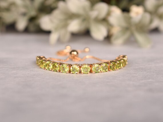 Peridot Bolo Bracelet, 925 Sterling Silver, 14k Gold Overlay