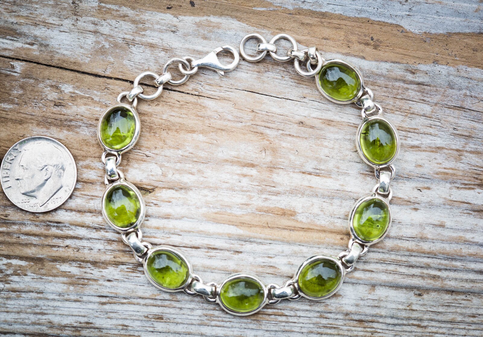 Peridot Cabochon Bracelet: August Birthstone Jewelry, 7.5 Inch