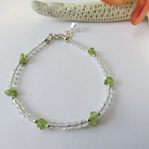 Peridot Chip Bracelet, Czech Fire Polished Crystal, Sterling Silver, August Birthstone Peridot Chip Bracelet, Czech Fire Polished Crystal, Sterling Silver, August Birthstone