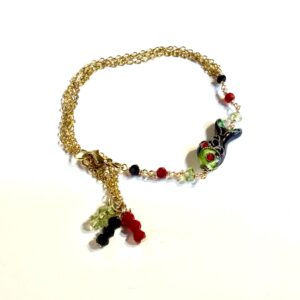 Cloisonne Fish Bracelet - Beaded Jewelry - Gold Chain Jewellery - Green Peridot - Red Black Crystals, Gift - Handmade - Carmal - Tassel Cloisonne Fish Bracelet - Beaded Jewelry - Gold Chain Jewellery - Green Peridot - Red Black Crystals, Gift - Handmade - Carmal - Tassel