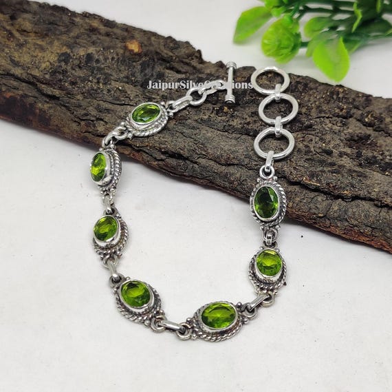 Peridot Bracelet: Dainty Jewelry 925 Sterling Silver Adjustable Boho Bracelet
