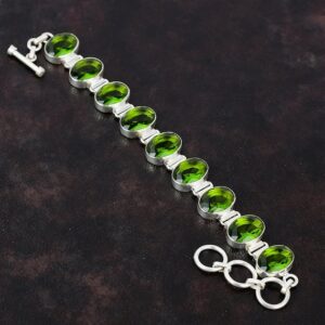 Faceted Peridot Bracelet: Handmade 925 Sterling Silver Adjustable Chain Faceted Peridot Bracelet: Handmade 925 Sterling Silver Adjustable Chain