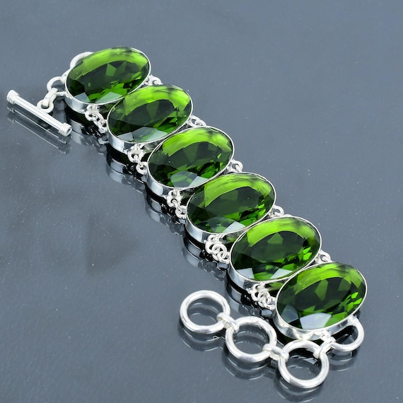 Faceted Peridot Bracelet: Handmade 925 Sterling Silver Adjustable Jewelry