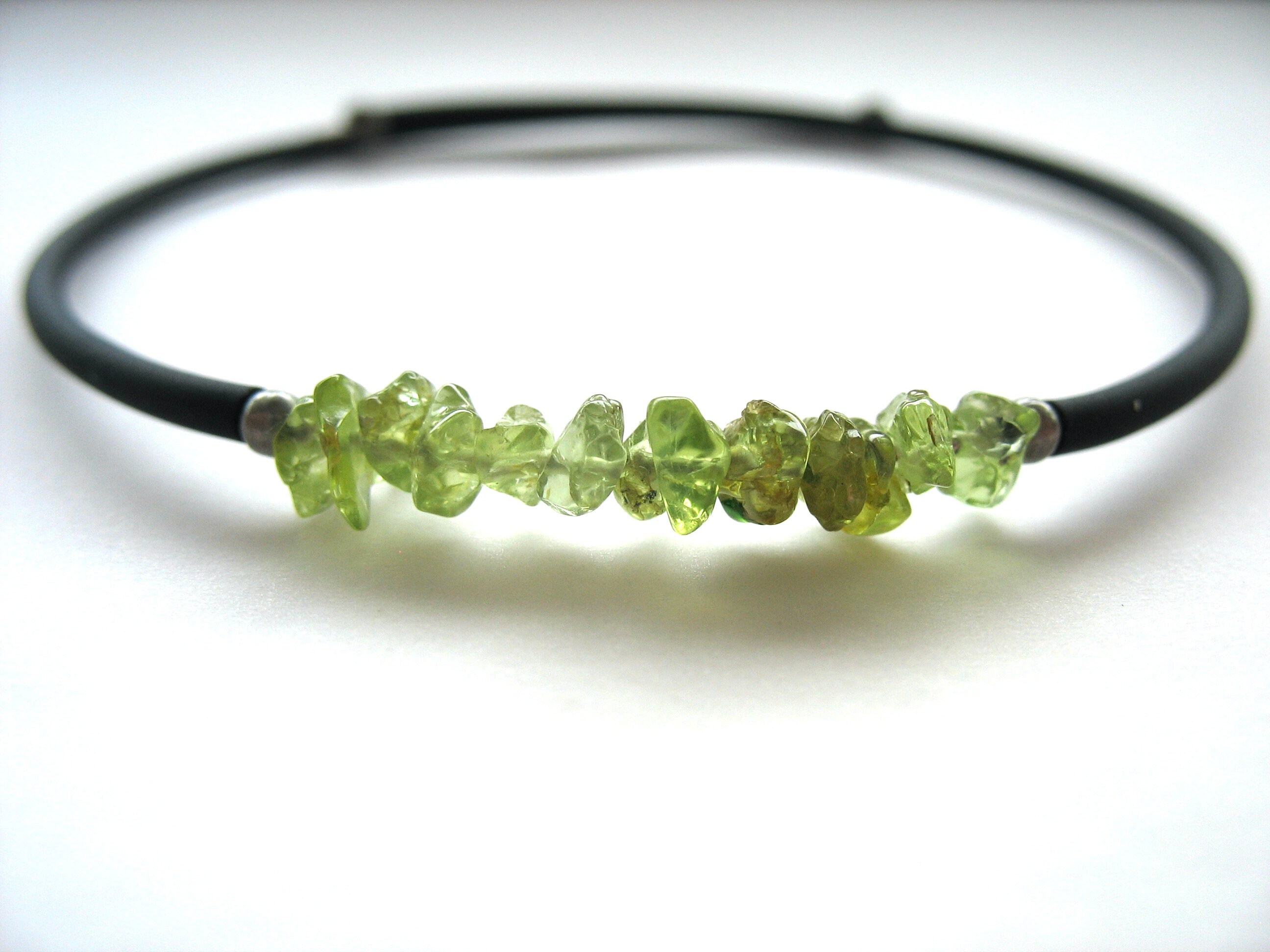 Peridot Gemstone Birthstone Beaded Cuff Bracelet Jewelry Handmade In Usa