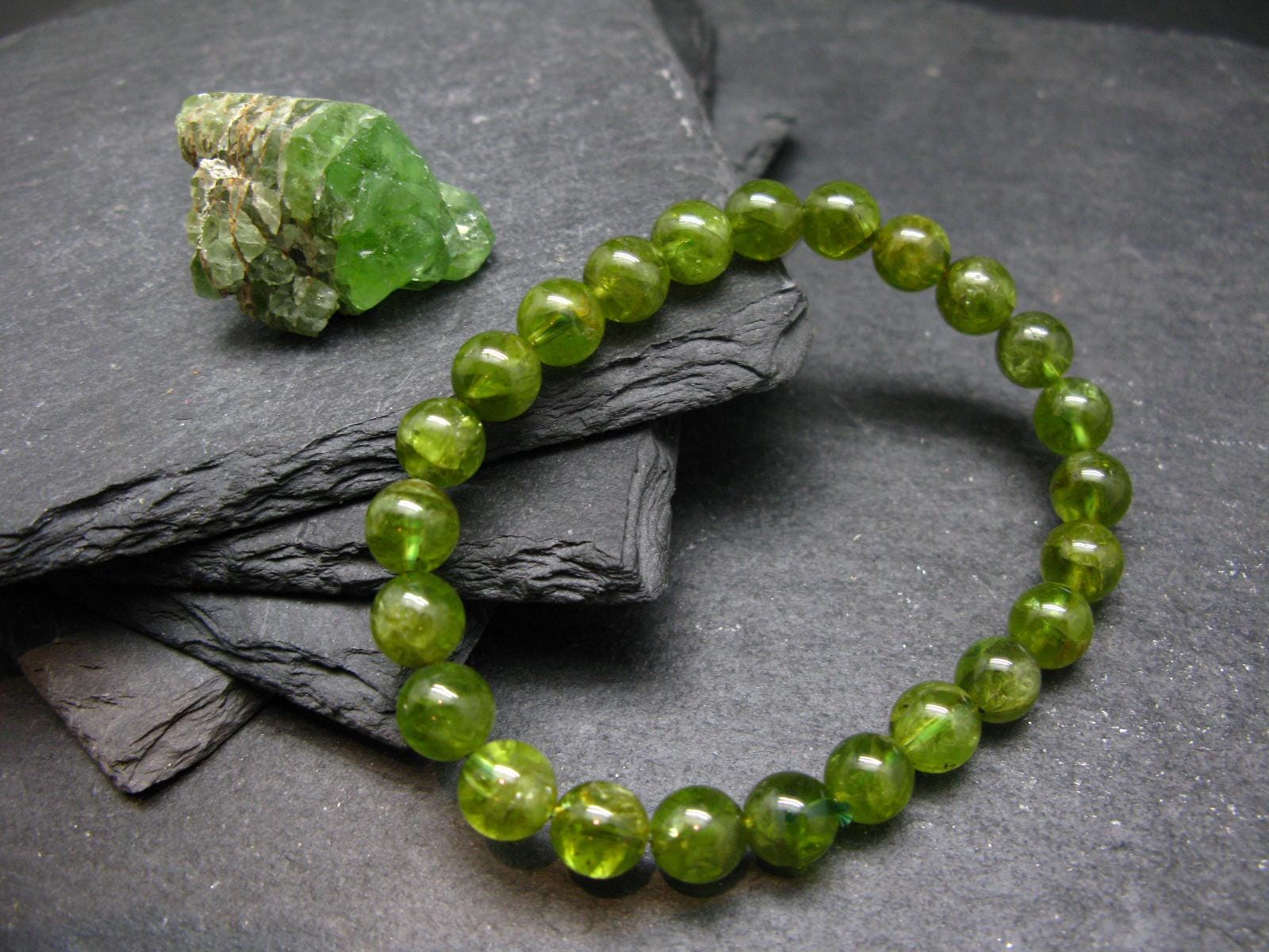 Peridot Genuine Bracelet ~ 7 Inches ~ 8mm Round Beads Peridot Genuine Bracelet ~ 7 Inches ~ 8mm Round Beads