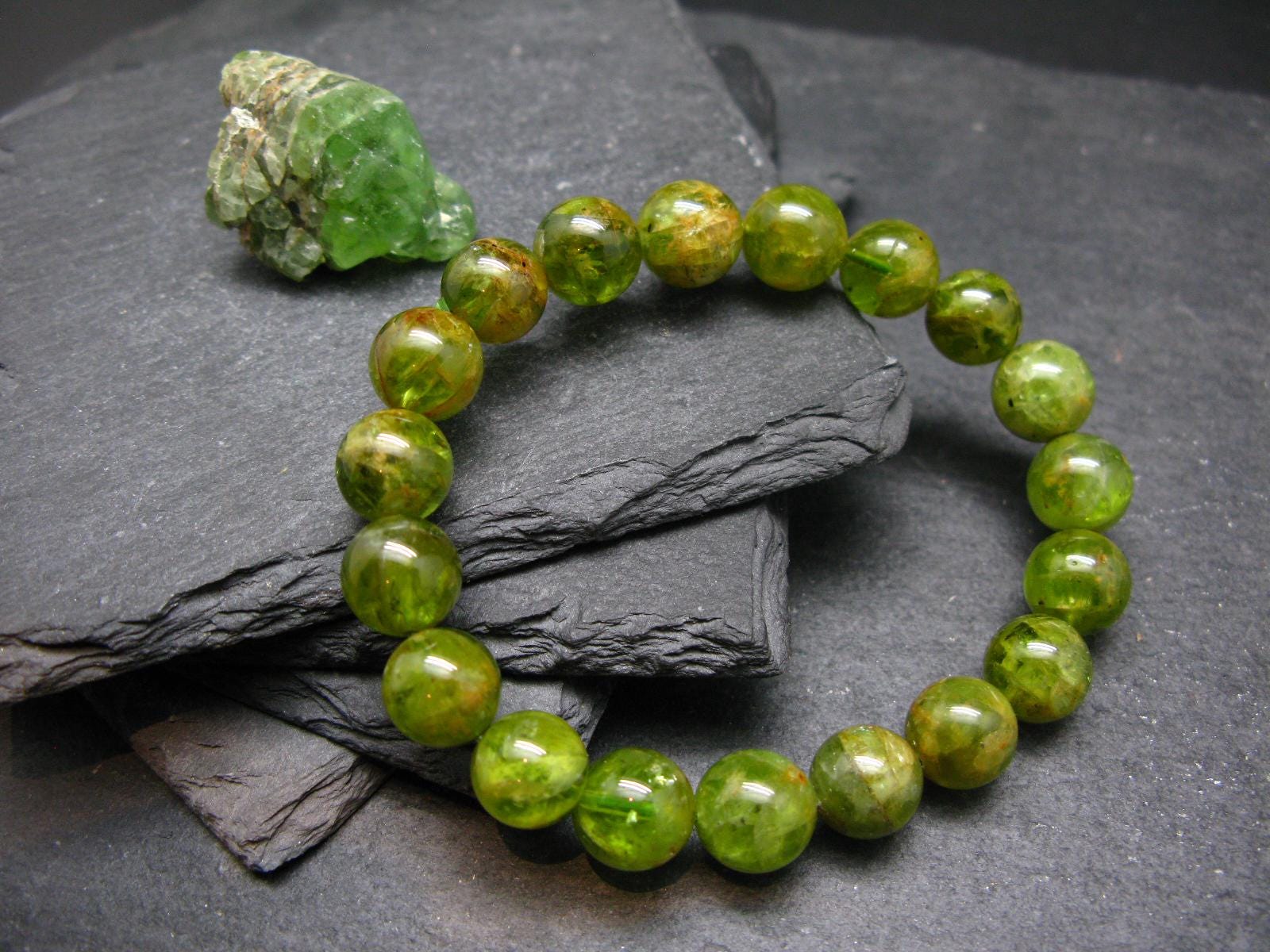 Peridot Genuine Bracelet ~ 7 Inches ~ 10mm Round Beads Peridot Genuine Bracelet ~ 7 Inches ~ 10mm Round Beads