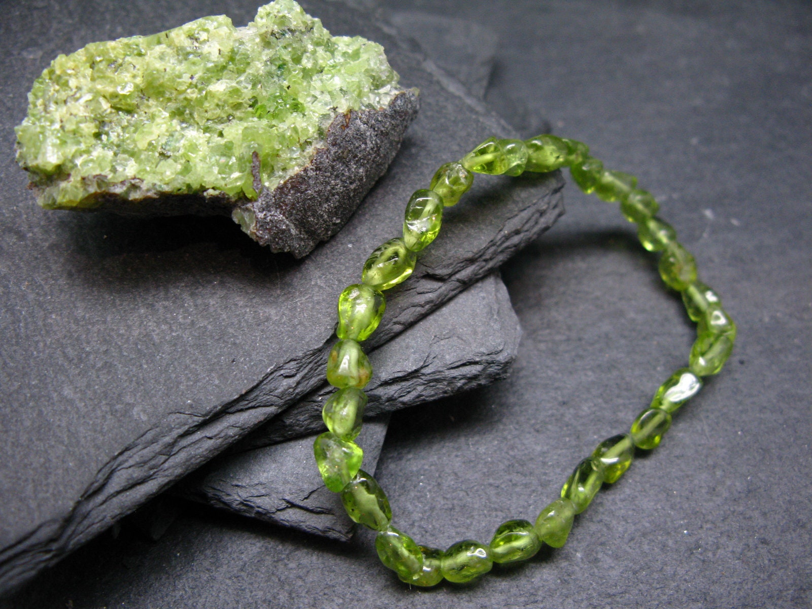 Peridot Genuine Bracelet ~ 7 Inches  ~ 7mm Tumbled Beads