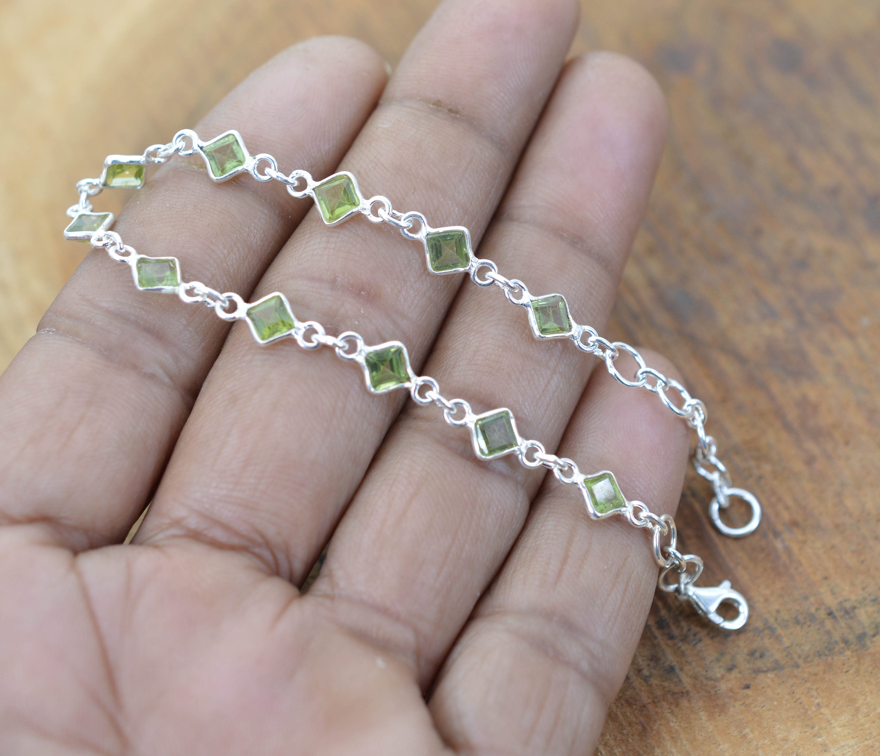 Green Peridot 925 Sterling Silver Faceted Gemstone Adjustable Bracelet ~ 11 Gemstone Jewelry Green Peridot 925 Sterling Silver Faceted Gemstone Adjustable Bracelet ~ 11 Gemstone Jewelry