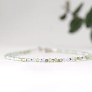 Green Peridot with blue Aquamarine & 999 sterling silver Karen Hill beads, tiny blue green stone bracelet, August March birthstone bracelet Green Peridot with blue Aquamarine & 999 sterling silver Karen Hill beads, tiny blue green stone bracelet, August March birthstone bracelet