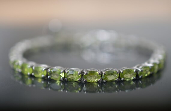 Green Peridot Bracelet, Vintage Art Deco Sterling Silver Tennis Bracelet Green Peridot Bracelet, Vintage Art Deco Sterling Silver Tennis Bracelet