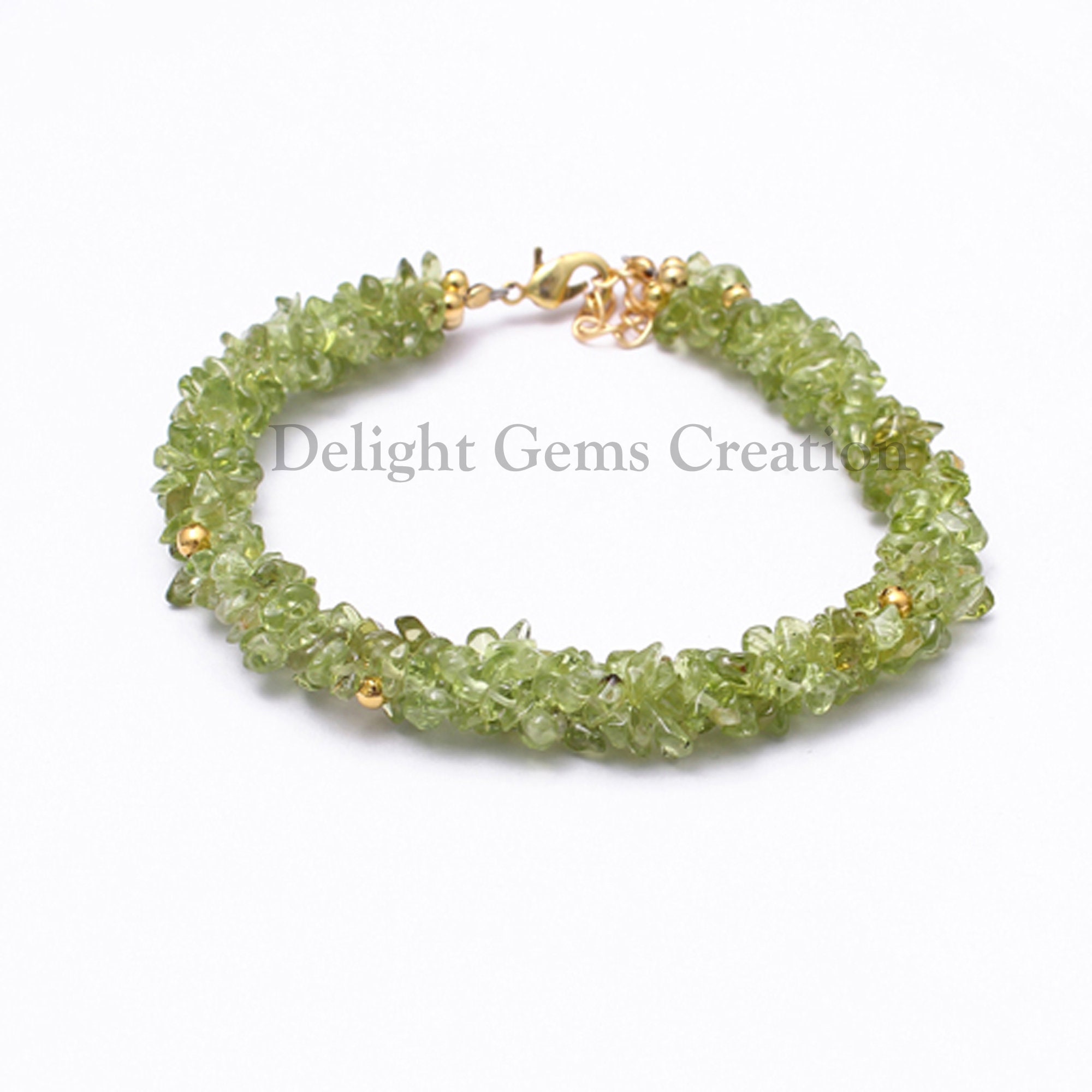 Natural Peridot Chips Bracelet, Gemstone Gold Plated Lock