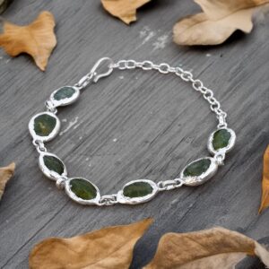 Natural Peridot Gemstone Bracelet, Vintage Copper Chain
