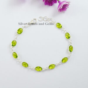 Natural Peridot Bracelet, Handmade Bracelet For Women, 925 Sterling Silver Bracelet, Oval Peridot Bracelet, Wedding Hand Jewelry