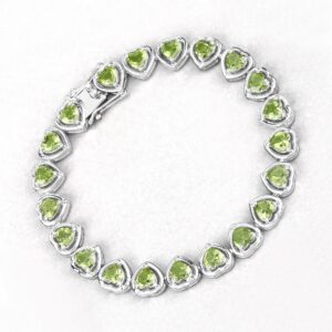Peridot Bracelet, Natural Peridot Hearts Tennis Bracelet In Sterling Silver With Double Safety Clasps, August Birthstone, Gift For Her Peridot Bracelet, Natural Peridot Hearts Tennis Bracelet In Sterling Silver With Double Safety Clasps, August Birthstone, Gift For Her
