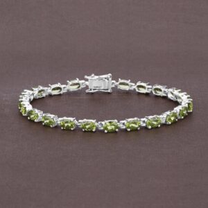Peridot Bracelet, Natural Peridot Oval Tennis Bracelet In .925 Sterling Silver, August Birthstone Bracelet, Gifts For Her, Green Gemstone