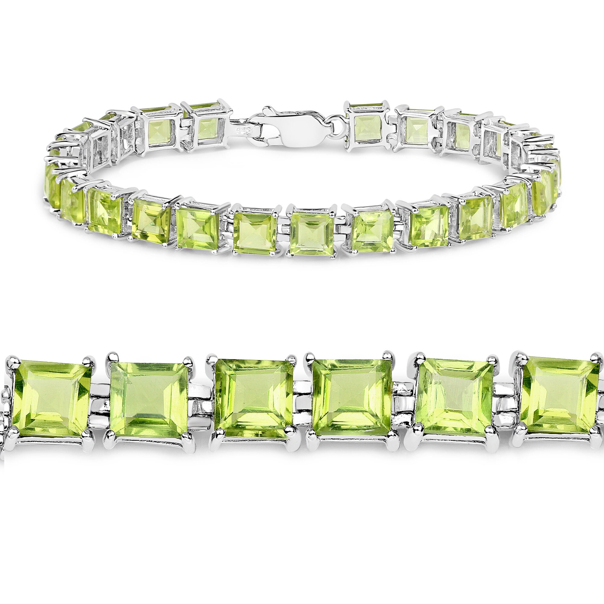 Peridot Bracelet, Natural Peridot Square Tennis Bracelet In .925 Sterling Silver, August Birthstone Bracelet, Gifts For Her, Green Gemstone