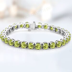 Natural Peridot Tennis Bracelet 925 Silver Peridot Wedding Bracelet For Women Vintage Green Gemstone Bracelet Unique Bridal Bracelet For Her Natural Peridot Tennis Bracelet 925 Silver Peridot Wedding Bracelet For Women Vintage Green Gemstone Bracelet Unique Bridal Bracelet For Her
