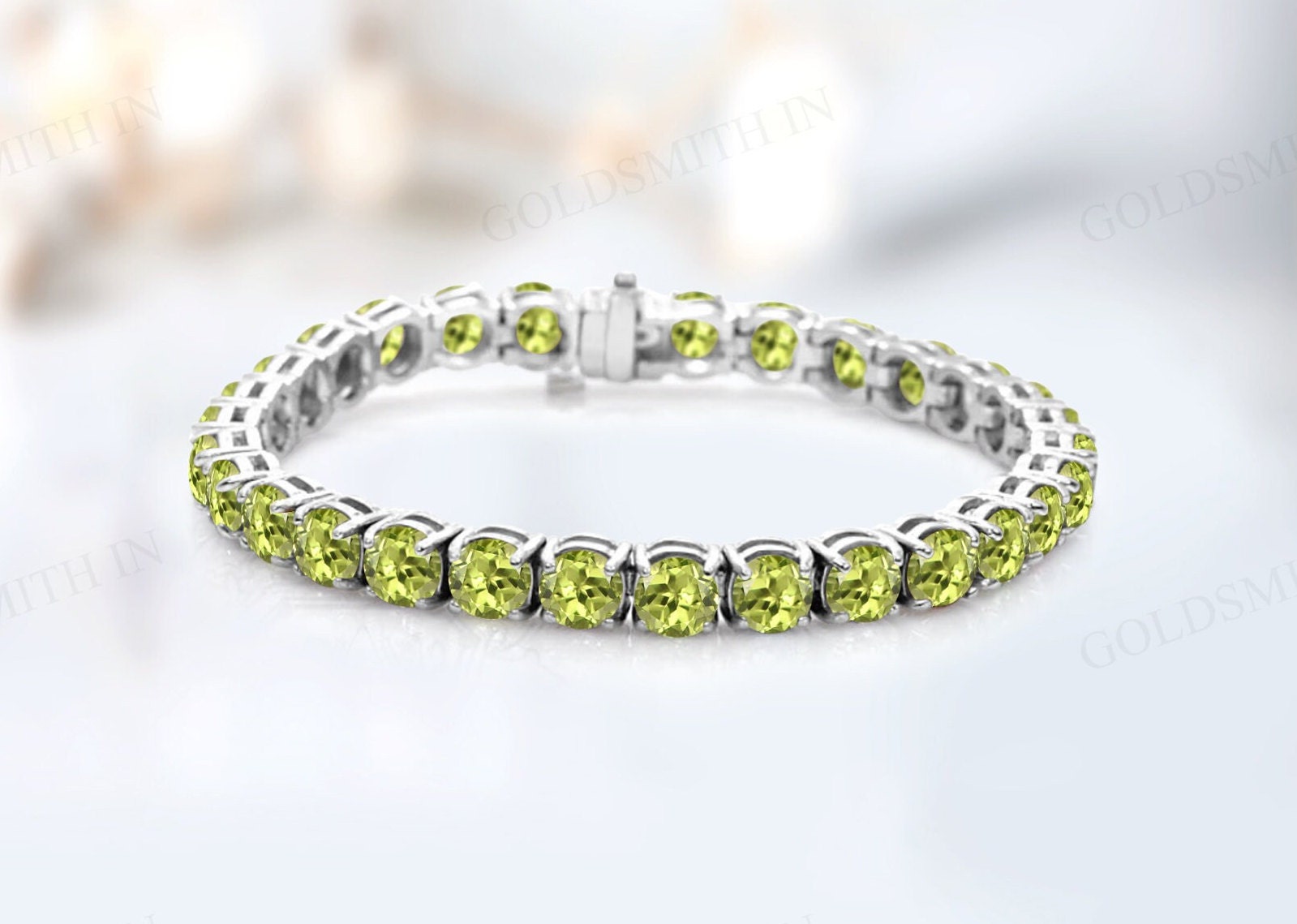 Natural Peridot Tennis Bracelet 925 Silver Peridot Wedding Bracelet For Women Vintage Green Gemstone Bracelet Unique Bridal Bracelet For Her